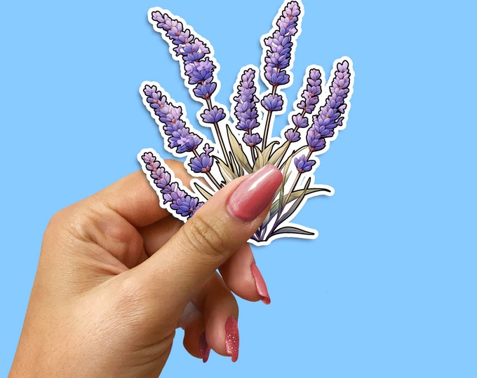 Lavender Decal, Lavender Sticker, Floral Vinyl, Botanical Wall Art, Purple Flower Emblem, Garden Decor, Plant Illustration, Nature Adhesive