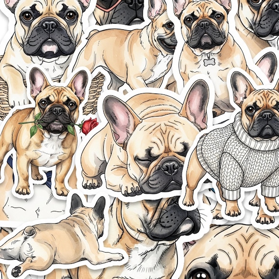 French Bulldog Glossy Sticker Pack 15 Piece 2 Inch Dog Decals