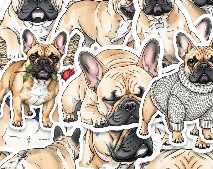 French Bulldog Glossy Sticker Pack 15 Piece 2 Inch Dog Decals