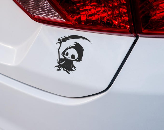 Cute Grim Reaper Vinyl Decal, Halloween Decor, Spooky Laptop Sticker, Car Window Decal, Fun Gothic Art, Unique Gift Idea