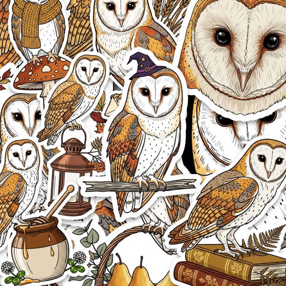 Barn Owl Sticker Pack Glossy Vinyl 2 Inch Cottagecore Animal Set