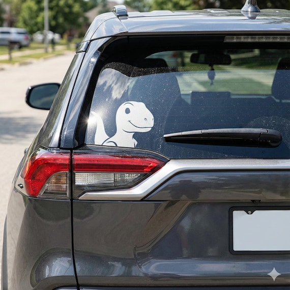 Peeking Raptor Vinyl Car Window Decal Funny Dinosaur Sticker Auto Accessory Gift