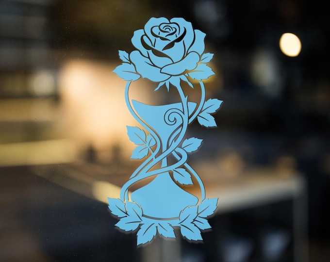 Rose Hourglass Vinyl Decal Sticker Gothic Floral Time Design
