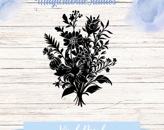 Beautiful bunch of wild flowers with leaves, Car decal, car stickers, car accessories, wall art, wall decor, wall prints, Mirror decal