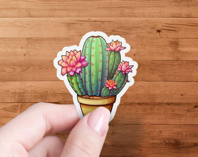 Cute Cactus Sticker, Succulent Plant Decal, Floral Cactus Art, Laptop or Water Bottle Sticker, Perfect for Plant Lovers, Cute Gift
