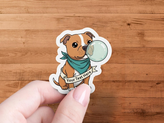 Pitbull Sticker Custom-Text Pet Decal Dog Lover Gift Bubble-Gum Pup Personalized Bandana Puppy Adorable