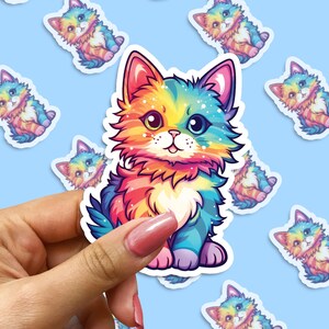 Pegatina de gato lindo multicolor, pegatina de vinilo para computadora portátil, calcomanía de gatito, pegatina de botella de agua, pegatina de ventana de coche, regalo para amantes de mascotas, animal lindo