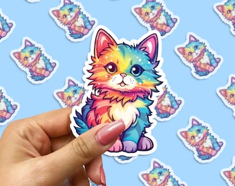Multicolour Cute Cat Sticker, Vinyl Laptop Sticker, Kitten Decal, Water Bottle Sticker, Car Window Sticker, Pet Lover Gift, Cute Animal