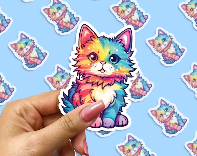 Colorful Kitten Sticker, Cat Decal, Laptop, Car Window