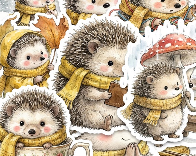 15 Piece Hedgehog Sticker Pack, 2 Inch Glossy Vinyl Woodland Animal Stickers