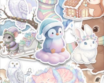 Pacote de adesivos de animais de inverno – Criaturas da floresta em tons pastéis, papelaria (15 adesivos)