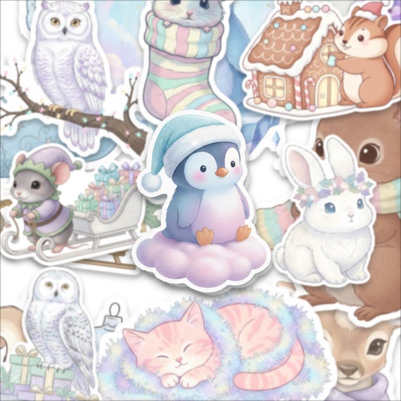 Winter Animal Sticker Pack – Pastel Woodland Creatures, Stationery (15 Stickers)