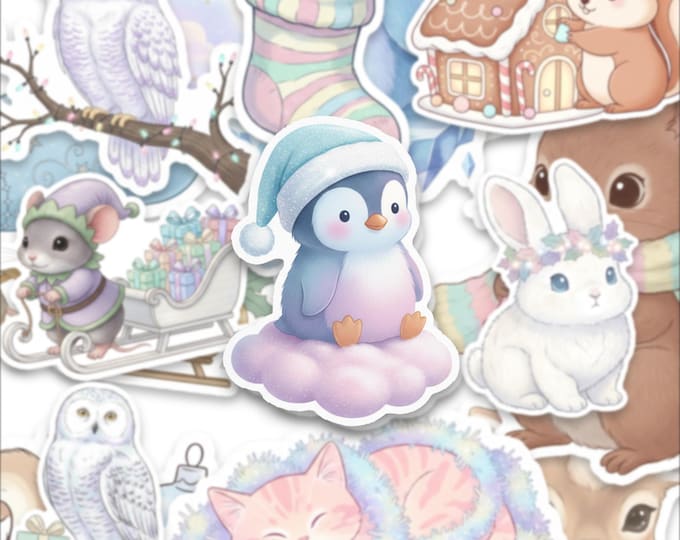 Winter Animal Sticker Pack – Pastel Woodland Creatures, Stationery (15 Stickers)