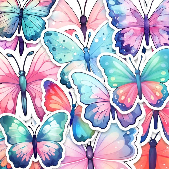 Kawaii Butterfly Stickers: 15-Piece Watercolour Decals for Planners