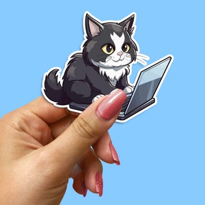 Verschmitzte Katze auf Laptop Vinyl Aufkleber - Playful Kitty Sticker
