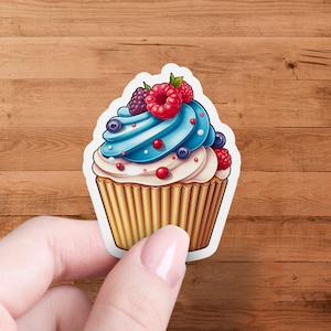 Leuke cupcakesticker, sticker leuk eten, sticker dessertliefhebber, kleurrijke cupcake sticker, sticker zoete traktatie, sticker bakthema