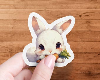 Kawaii Hasen-Sticker: süßer Hase mit Karotte Aufkleber