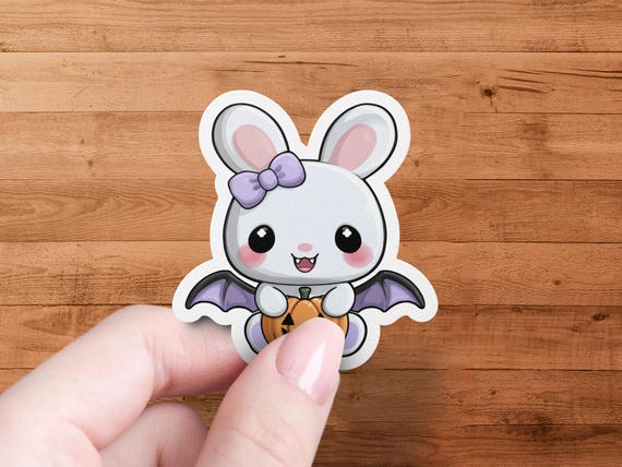 Halloween Vampire Bunny Sticker, Cute Spooky Rabbit Decal for Laptops, Water Bottles & Halloween Decorations