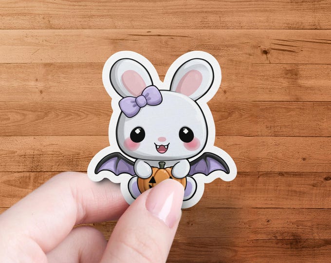 Halloween Vampire Bunny Sticker, Cute Spooky Rabbit Decal for Laptops, Water Bottles & Halloween Decorations