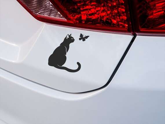 4" Cat Outline Decal Sticker - Oracal Vinyl, Whimsy Kitty Feline Design For Car - Minimalist Pet Love