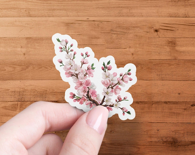 Floral Cherry Blossom Sticker, Waterproof Decorative Sticker for Laptops, Water Bottles, Journals, Cherry Blossom Blossom Deco