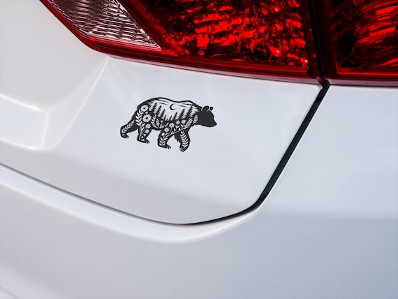 Bear Forest Vinyl Decal – Floral Woodland Animal Sticker for Car, Laptop, or Wall | Nature Silhouette Decor | Adventure Aesthetic Gift