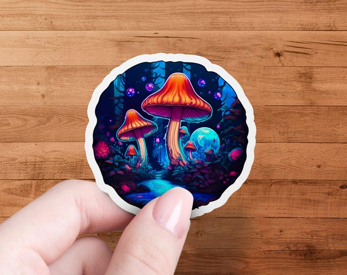 Psychedelic Mushroom Forest Sticker, Fantasy Mushroom Art, Trippy Mushroom Decal, Unique Magic Forest Sticker, Boho Decor