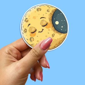 Adorable paquete de pegatinas de Sleepy Moon para niños: cuaderno, computadora portátil, teléfono, automóvil, decoración de ventanas, ¡decora con caprichosos diseños celestiales!