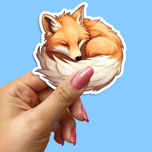 Sticker renard endormi élégant - Sticker renard recroquevillé pour ordinateurs portables, cahiers et journaux - Art adhésif inspiré de la nature