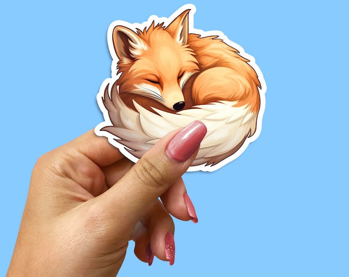 Sleek Sleeping Fox Sticker - Curled Up Fox Decal for Laptops, Notebooks, and Journals - Nature-Inspired Adhesive Art