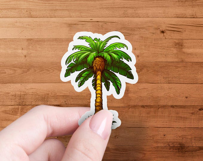 Tropical Palm Tree Sticker, Beach Vacation Decor, Exotic Tree Vinyl Decal, Summer Vibes Sticker, Car Laptop Water Bottle Decal