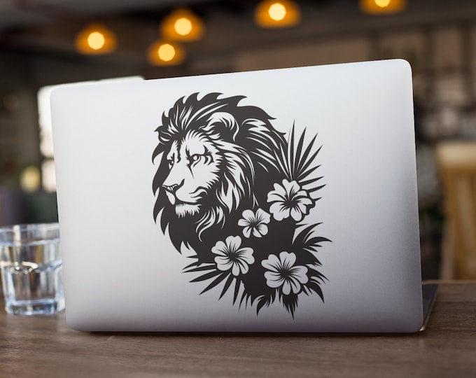 Floral Lion Vinyl Decal: Artistic Home Decor Sticker