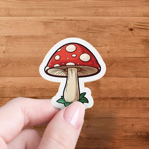 Cute Mushroom Sticker, Mushroom Vinyl Decal, Red Mushroom Art, Cartoon Fungus Sticker, Waterproof Mushroom Sticker, Laptop Decor