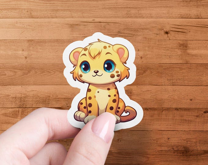 Kawaii Leopard Cub Sticker: Adorable Animal Vinyl Decal