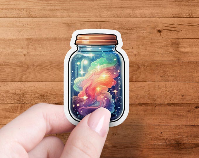 Cosmic Galaxy Jar Sticker, Celestial Rainbow Jar Decal, Starry Night Sky Art, Space Aesthetic Decoration, Outer Space Sticker