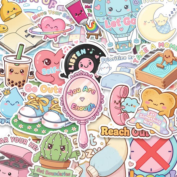 Self Care Sticker Pack – 25 Mental Health Stickers for Journaling, Laptop, or Water Bottle