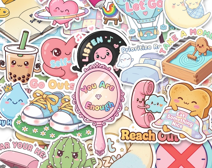 Self Care Sticker Pack – 25 Mental Health Stickers for Journaling, Laptop, or Water Bottle