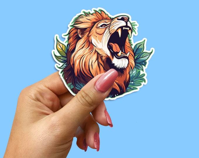 Handmade Roaring Lion Sticker: Weatherproof Vinyl Decal