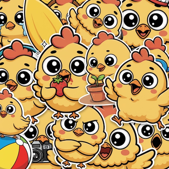 Kawaii Chick Sticker Pack Glossy Vinyl Cartoon Chicken 2 Inch Set