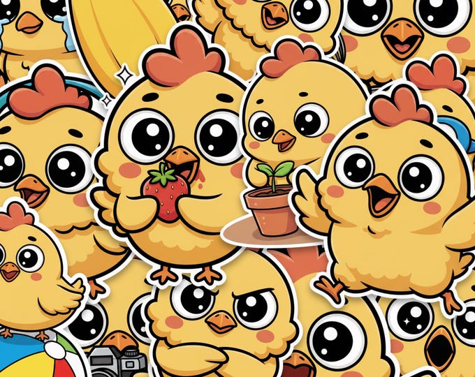 Kawaii Chick Sticker Pack Glossy Vinyl Cartoon Chicken 2 Inch Set