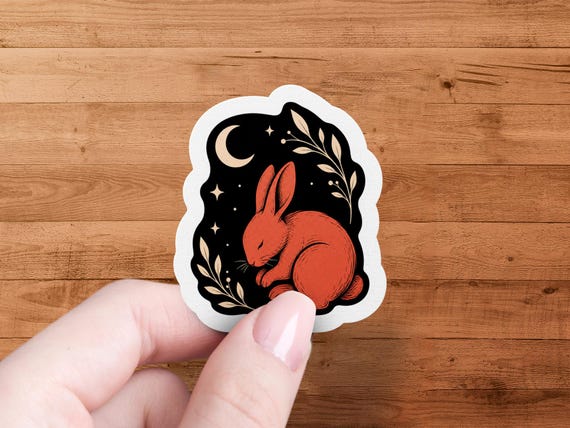 Glossy Die Cut Rabbit Sticker with Celestial Botanical Cottagecore Art