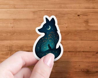 Fox Moon Forest Glossy Die Cut Sticker for Laptop Water Bottle
