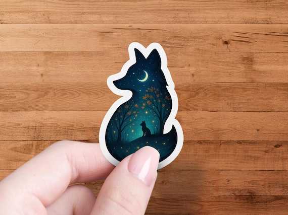 Fox Moon Forest Glossy Die Cut Sticker for Laptop Water Bottle