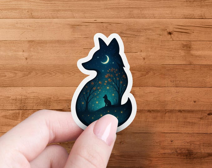 Fox Moon Forest Glossy Die Cut Sticker for Laptop Water Bottle