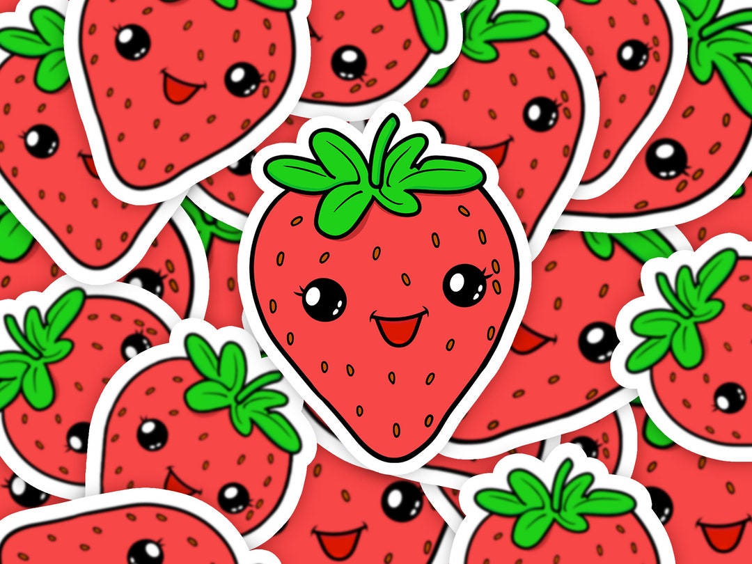 Adorable Kawaii Strawberry Sticker Cute Fruity Decal for Laptops ...