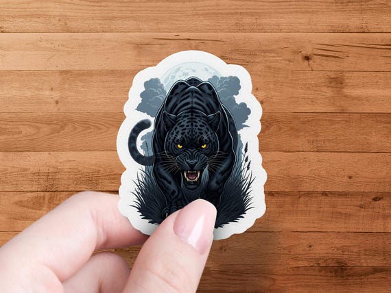 Panther Sticker Moonlit-Hunter-Wild Cat Decal Angry Big Art Animal-Lover-Gift Laptop Water-Bottle Black Jaguar Wildlife