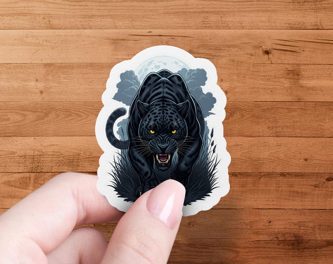 Panther Sticker Moonlit-Hunter-Wild Cat Decal Angry Big Art Animal-Lover-Gift Laptop Water-Bottle Black Jaguar Wildlife