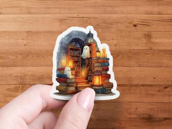 Library Ghost Sticker: Spooky Book Lover Halloween Decal