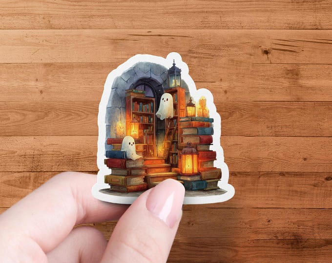 Library Ghost Sticker: Spooky Book Lover Halloween Decal