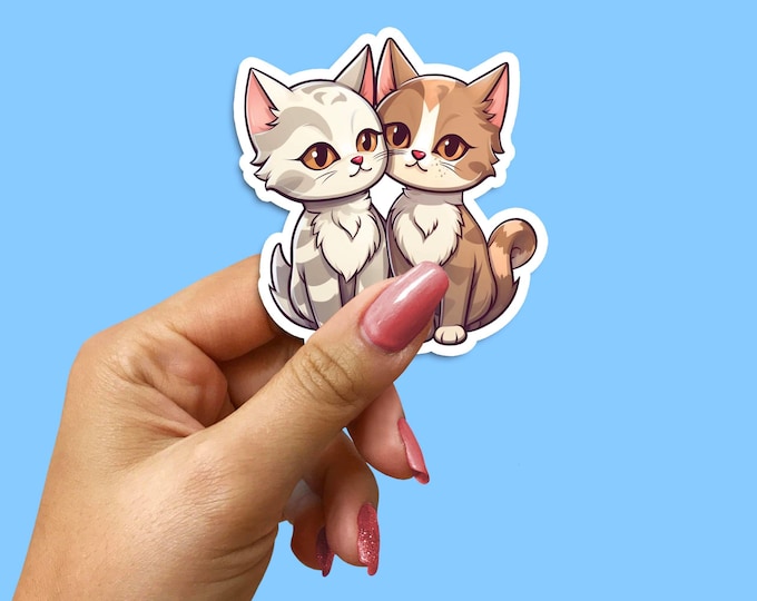 Cat Sticker, Adorable Cats Nuzzling Vinyl Decal in Multiple Sizes